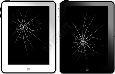 玻璃破碎的白色和黑色平板电脑c图片