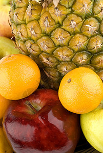 水果果橙子营养饮食红色绿色菠萝热带水果图片
