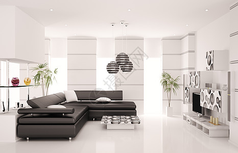 现代室内客厅3d长椅沙发窗户白色花瓶喇叭枕头家具植物扬声器图片