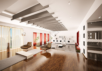 第3d号公寓的内地木地板白色桌子电视窗帘扶手椅建筑学木头沙发房子图片
