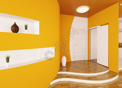 3号入口厅现代内室内白色橙子木地板大厅木头镜子衣柜建筑学走廊地面图片