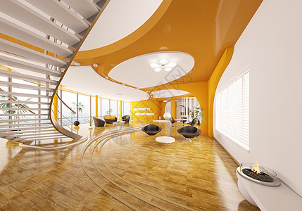 现代公寓内部设计 3d型椅子家具大厅长椅房子房间橙子前厅走廊建筑学图片