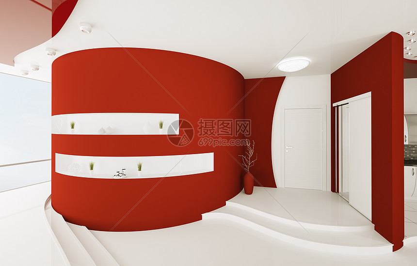 红色白色3D型门厅内部图片