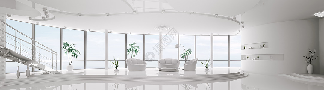 现代公寓内部全景3d型桌子家具房间座位扶手椅沙发楼梯脚步奢华窗户图片