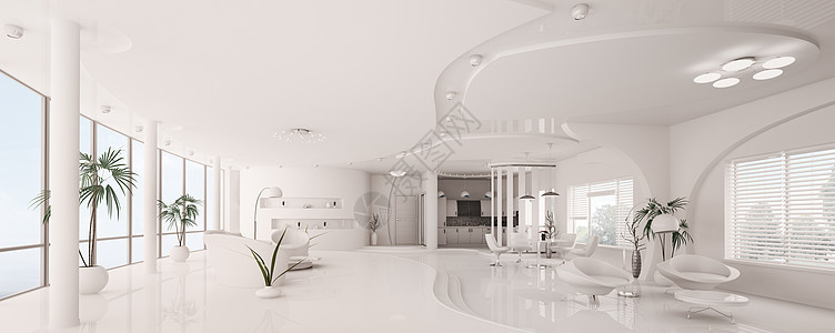 白色公寓内部全景3d型图片