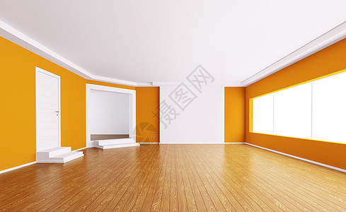 空内3d天花板脚步地面房子白色窗户橙子房间建筑学木头图片