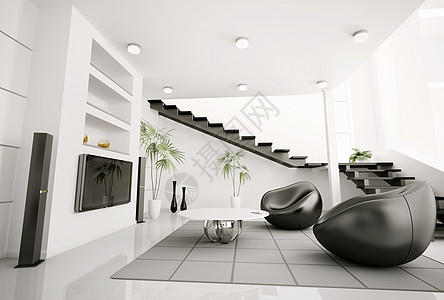 室内客厅3d桌子电视家具扶手椅白色灰色圆形楼梯喇叭黑色图片