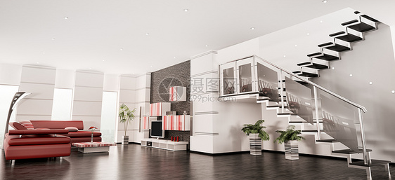 现代公寓室内全景3d型扬声器玻璃喇叭电视桌子架子家具地面枕头房间图片