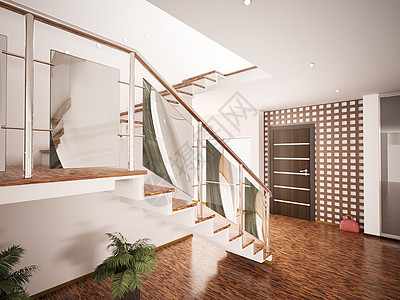 现代3号门厅的内地木头建筑学入口白色栏杆地面木地板大厅扶手房子图片