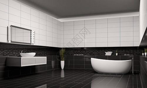室内卫生间3d盥洗植物毛巾地面灰色花瓶地毯瓷砖马赛克装饰图片