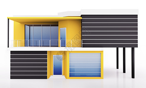 现代房子外阳台建筑学建造白色地面建筑财产黄色住房渲染图片
