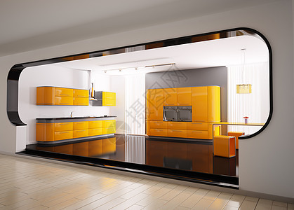 橙色灰色厨房 3d图片