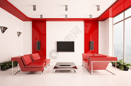 室内客厅3d皮革合金家具黑色植物座位建筑学电视沙发白色图片