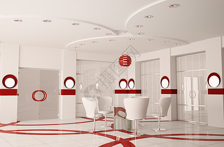 现代室内3d红色玻璃地面瓷砖白色桌子办公室合金工作圆形图片