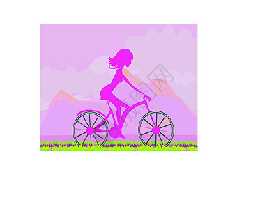 带环影女孩的自行车海报女儿快乐小学生运动闲暇享受孩子微笑海滩青年图片