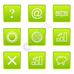 光滑图标集地球统计绿色按钮商业网站网络上网空白插图背景图片
