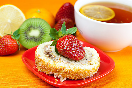 柠檬 莱蒙茶 曼丹丹林 基维 蛋糕和草莓橙子巧克力美食食物糖果文化奇异果液体糕点织物图片