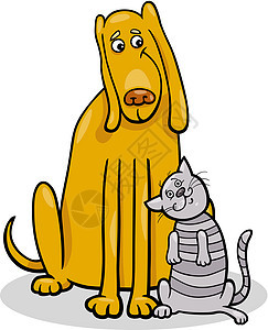 狗和猫在友谊中的漫画插图犬类灰色卡通片鼻子拥抱小狗小猫猫科动物朋友们快乐图片