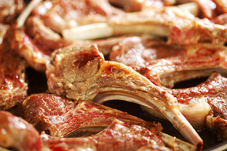 锅上烧烤的肋骨油炸餐厅烹饪盘子宏观营养牛肉腰部美味羊肉图片