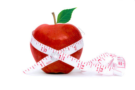 配有计量磁带的苹果食品想法蔬菜卷尺节食维生素减肥活力碳水营养图片