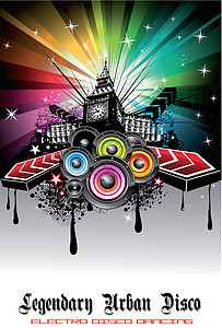 摘要 城市迪斯科活动背景美丽射线俱乐部派对星星舞蹈扬声器打碟机岩石技术图片