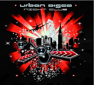 城市音乐背景摘要 Disco音乐背景舞蹈彩虹乐趣打碟机飞机派对迪厅框架插图技术图片