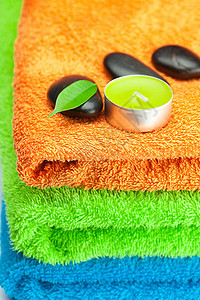 三条多色浴巾 黑色SPA STO的背景背景生活诱惑福利场景温泉毛巾宏观蜡烛植物治疗图片