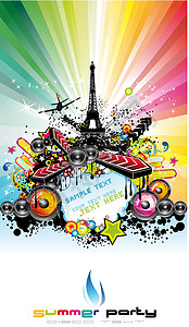巴黎Disco事件背景彩虹派对技术框架音乐星星扬声器迪厅卡片乐趣图片