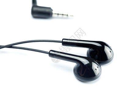 白色上隔离的黑耳机电气文化机动性耳塞播客黑色电缆青年音乐图片