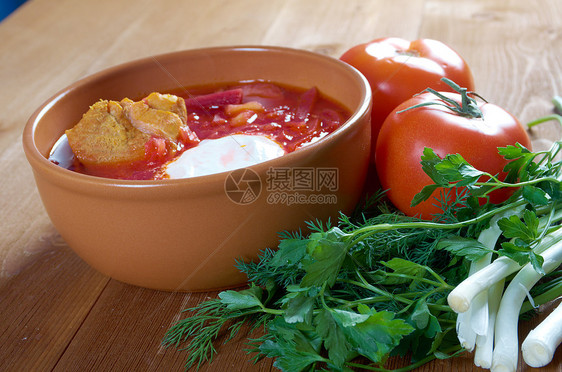 红菜汤borscht美食洋葱香菜蔬菜奶油绿色盘子香料食物土豆图片