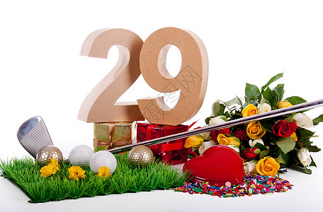 高尔夫球手生日卡庆典卡片植物俱乐部展示派对周年玫瑰幸福叶子图片