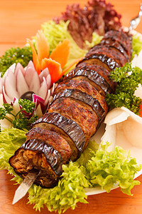 烤牛排肉串猪肉羊肉茄子土豆风格食物炙烤萝卜洋葱蔬菜图片