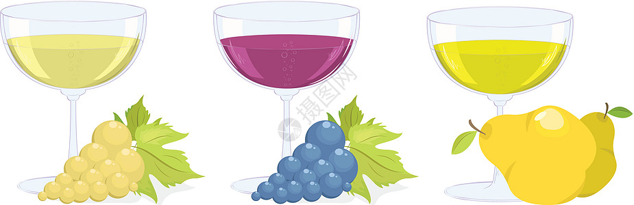 含葡萄和果酒的玻璃杯图片