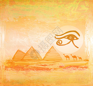 埃及符号和金字塔传统荷鲁斯之眼符号和 ca假期沙漠监护人眼睛地标岩石遗产插图太阳骆驼图片