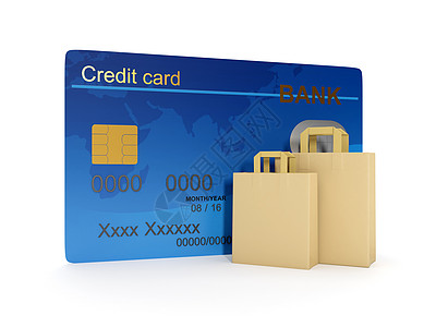 3d 信用卡和一张纸袋图示 供Sho使用图片
