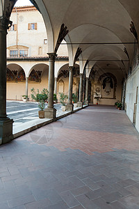 意大利佛罗伦萨巴西公司风格教会大教堂建筑学庭院柱廊走廊花朵画廊图片