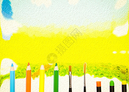 艺术概念墨水绘画艺术家艺术品创造力天空蜡笔帆布刷子铅笔背景图片