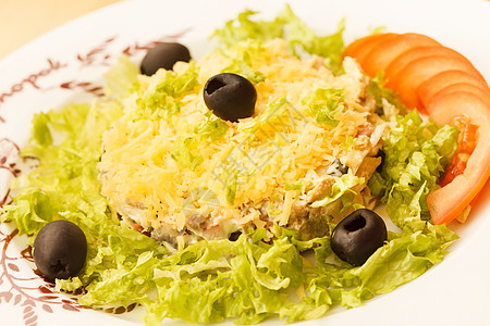 美味沙拉沙拉奶油叶子宏观黑色沙拉绿色红色盘子食物黄瓜图片