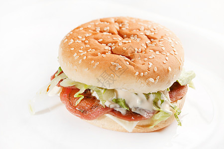 白色的汉堡包馅饼晚餐营养野餐宏观芝麻牛肉面包火腿食物图片