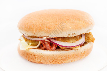 鸡肉汉堡加蔬菜洋葱盘子营养油炸小吃火腿包子食物午餐熏肉图片