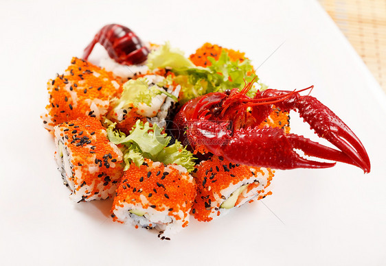 有癌症的寿司午餐海苔餐厅爪子鱼子宏观螃蟹龙虾文化芝麻图片