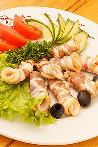 肉卷派对猪肉火腿蔬菜叶子美味食物沙拉熏肉小吃图片