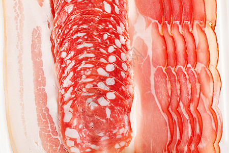 肉食开胃菜食物红色条纹皮疹猪肉产品香肠冷藏托盘火腿图片