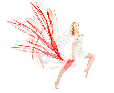 红色运动舞蹈赤脚裙子赛跑者女性动力学纤维跑步金发女孩图片
