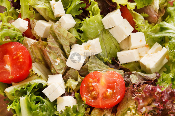 希腊沙拉长叶洋葱莴苣盘子叶子黄瓜午餐绿色胡椒食物图片