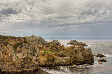 Point Lobos州自然保护区岩石构造保护区外景栖息地崎岖地质海景生态悬崖图片