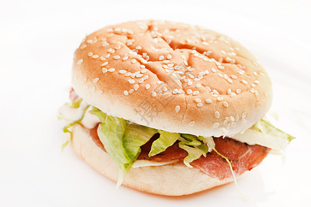 白色的汉堡包野餐营养火腿芝麻洋葱午餐宏观面包包子饮食图片