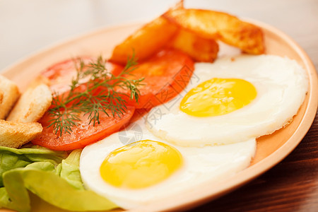 带蔬菜的炒鸡蛋营养橙子食物午餐盘子美食草本植物油炸早餐面包图片