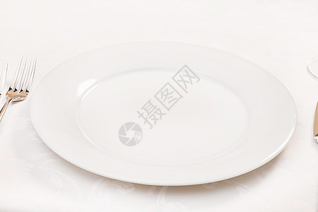 带叉子和刀具的白色空板勺子银器餐厅午餐食物服务早餐餐具厨房金属图片