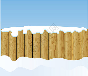 带木栅栏的矢量冬季背景图片